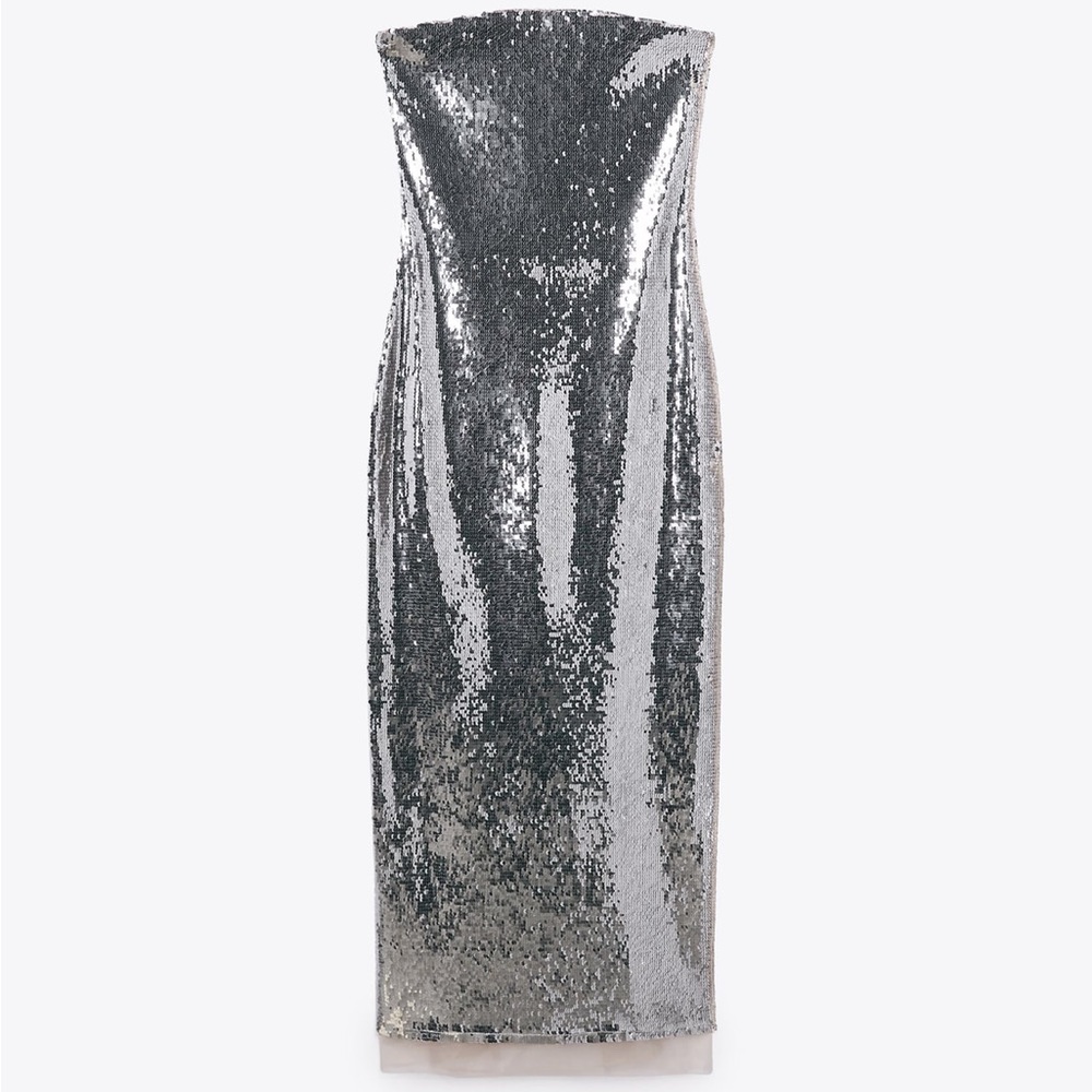 Zara sequin strapless dress